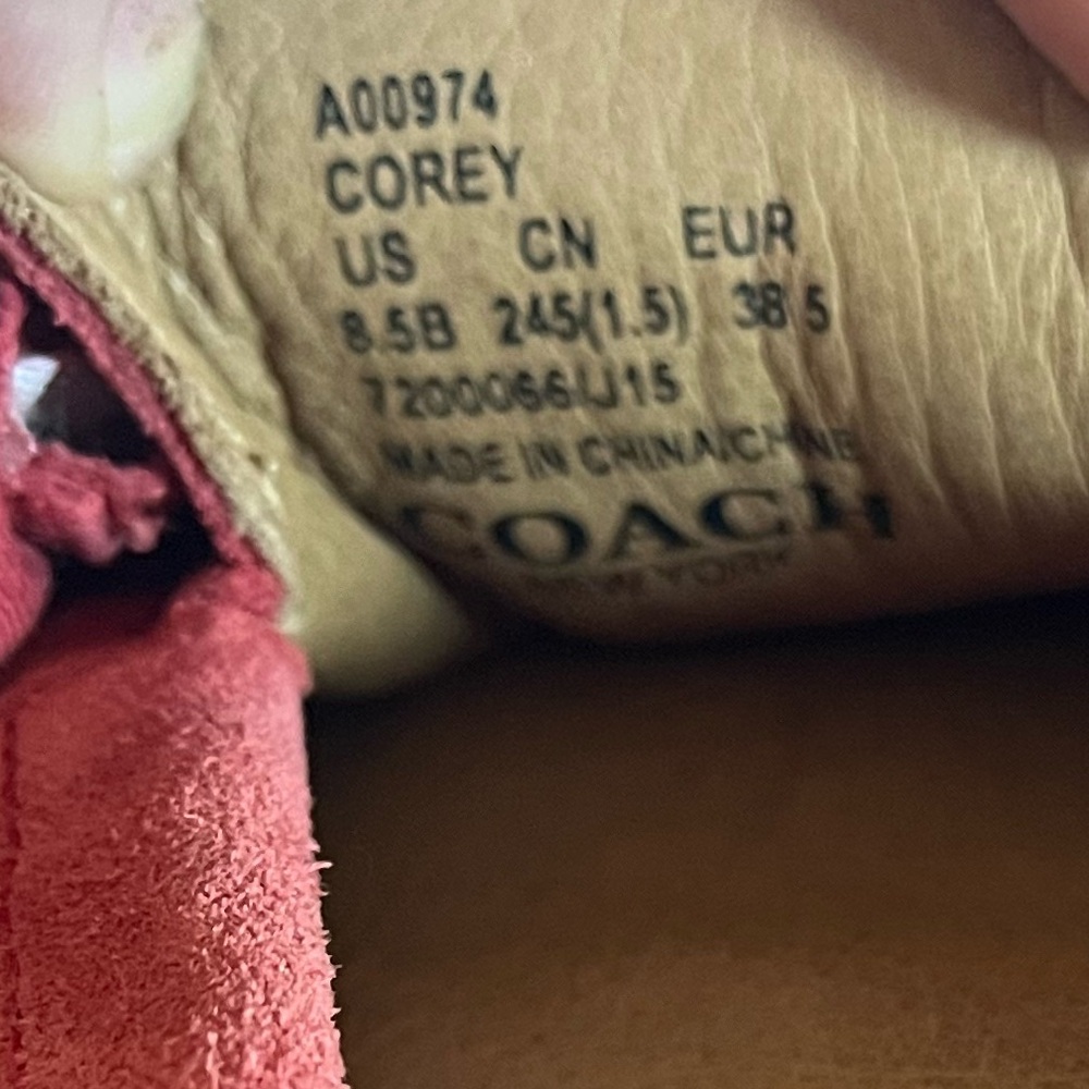 Coach “Corey” Red Suede Loafers Size 8.5 Gold Hardware White Rubber Sole - Picture 9 of 9